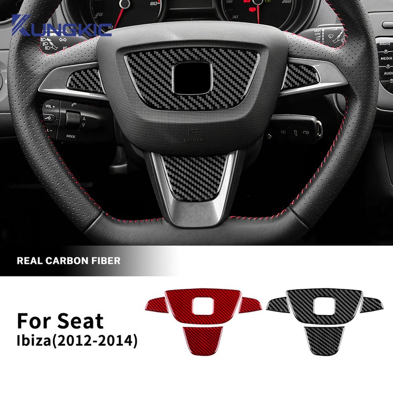 لـ Seat Ibiza 6j 2012 2013 2014 ملصق ألياف الكربون الحقيقية الناعم لتزيين إطار أسفل ووسط عجلة القيادة للسيارة LHD RHD - Image 1
