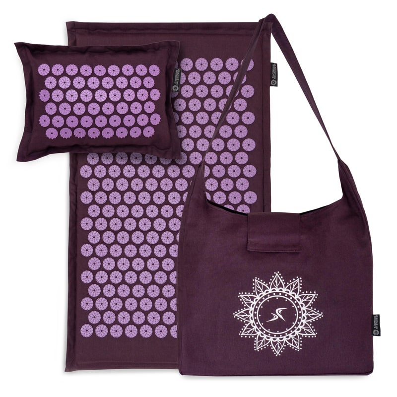 ProsourceFit Ki Acupressure Mat and Pillow Set with 100% Natural Linen for Back/Neck Pain Relief and Muscle Relaxation, Royal Lilac - Image 1