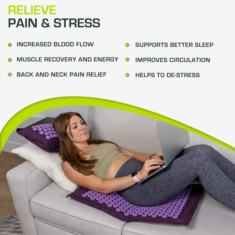 ProsourceFit Ki Acupressure Mat and Pillow Set with 100% Natural Linen for Back/Neck Pain Relief and Muscle Relaxation, Royal Lilac - Image 4