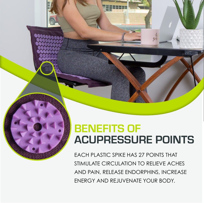 ProsourceFit Ki Acupressure Mat and Pillow Set with 100% Natural Linen for Back/Neck Pain Relief and Muscle Relaxation, Royal Lilac - Image 3