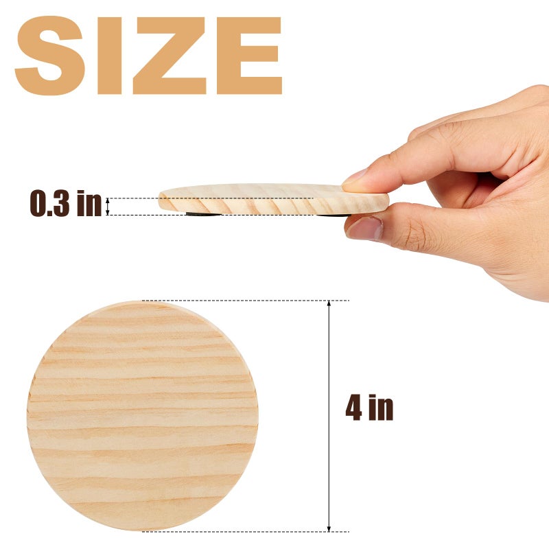 Yangbaga 46Pcs Unfinished Wood Coasters-4" Unfinished Natural Wood Slices for Crafts Round with Non-Slip for Wedding Decoration/Blank Coasters Wood Kit DIY Architectural Models Drawing Painting Wood Engraving - Image 2