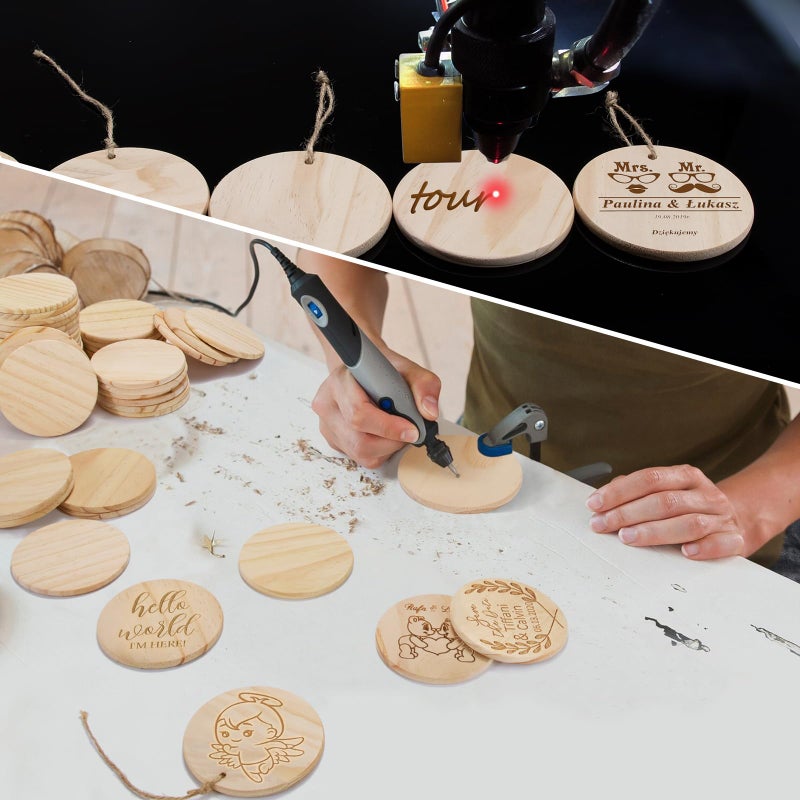 Yangbaga 46Pcs Unfinished Wood Coasters-4" Unfinished Natural Wood Slices for Crafts Round with Non-Slip for Wedding Decoration/Blank Coasters Wood Kit DIY Architectural Models Drawing Painting Wood Engraving - Image 4