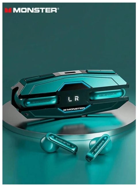 Monster XKT08 Pro Wireless Bluetooth Earbuds Gaming Headphones Deep Bass Low Latency Game Headset with Built-in Microphone Noise Canceling Green