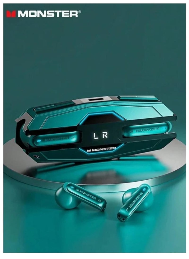 Monster XKT08 Pro Wireless Bluetooth Earbuds Gaming Headphones Deep Bass Low Latency Game Headset with Built-in Microphone Noise Canceling Green