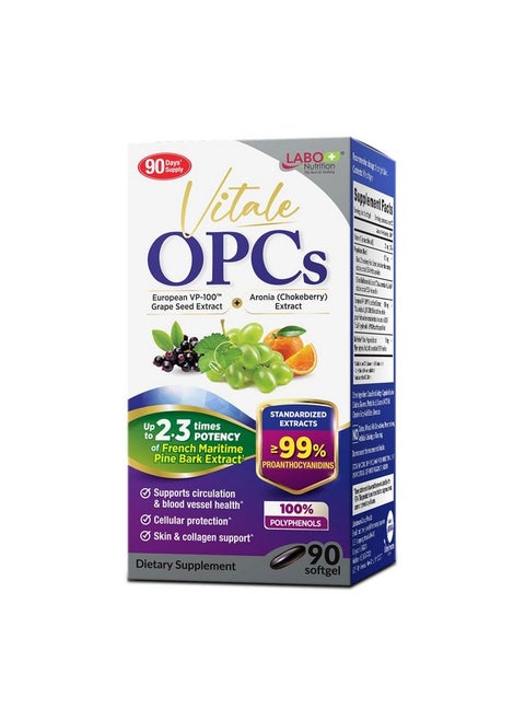 LABO Nutrition Vitale OPCs | Premium European Grape Seed Extract with Aronia, Citrus Bioflavonoids | Supports Circulation, Skin Health and Cellular Protection | 100% polyphenols 90 Softgels