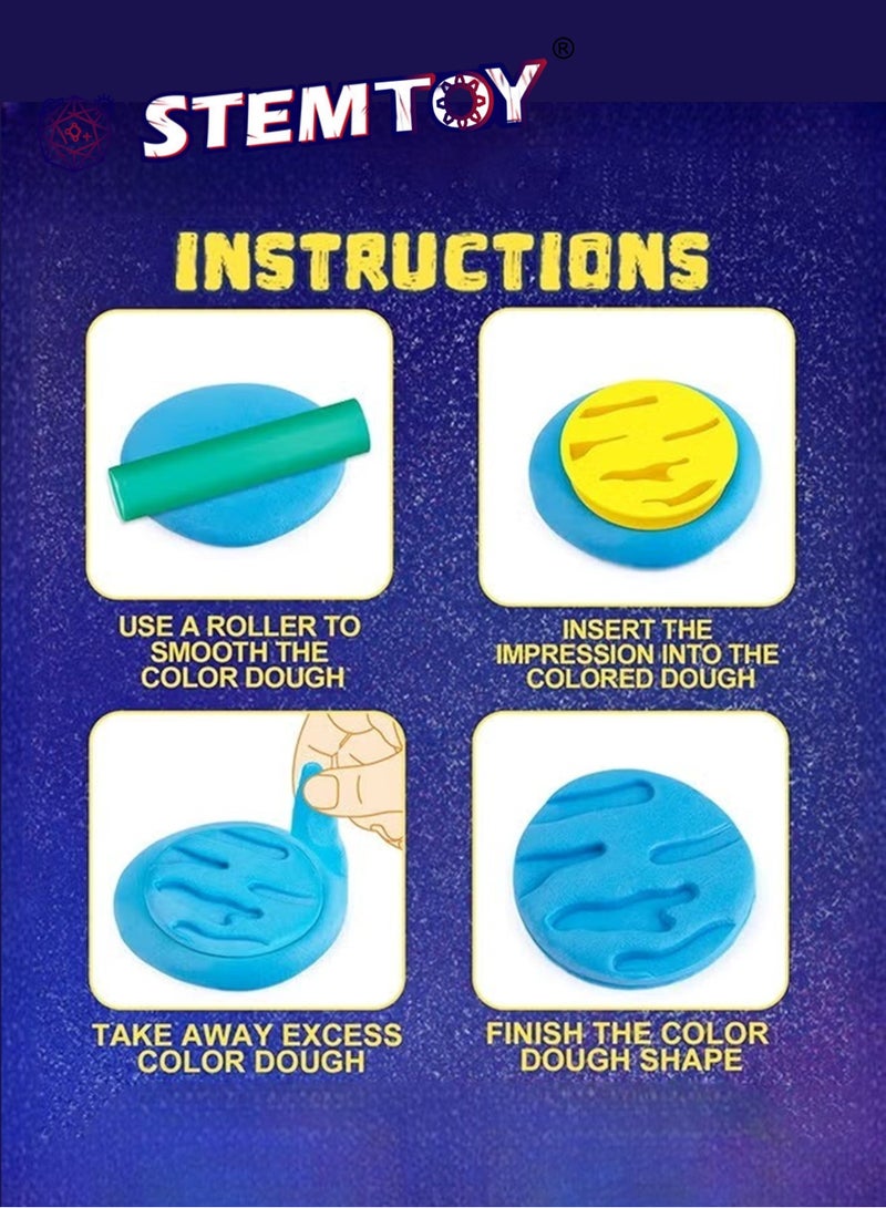 STEMTOY DIY Playdough Set Play Dough Tools Solar System Play Dough Set with 8 Planet Molds 5 Colored Clay Educational Space Learning Toy Early Education Development for Kids, Creative Hands-On Play Toy Birthday Gift for Kids Boys Girls Ages 3+ - Image 3