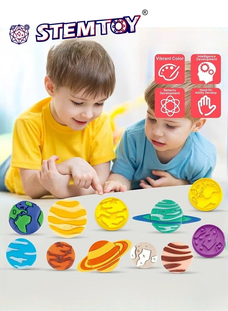 STEMTOY DIY Playdough Set Play Dough Tools Solar System Play Dough Set with 8 Planet Molds 5 Colored Clay Educational Space Learning Toy Early Education Development for Kids, Creative Hands-On Play Toy Birthday Gift for Kids Boys Girls Ages 3+ - Image 4
