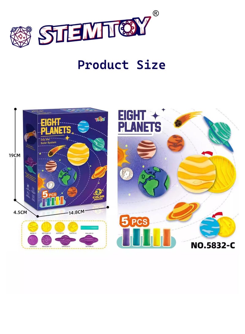 STEMTOY DIY Playdough Set Play Dough Tools Solar System Play Dough Set with 8 Planet Molds 5 Colored Clay Educational Space Learning Toy Early Education Development for Kids, Creative Hands-On Play Toy Birthday Gift for Kids Boys Girls Ages 3+ - Image 5