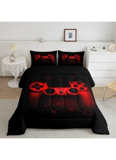 Erosebridal Boys Gamer Comforter Set Twin Size, Gamepad Bedding Set Kids Young Man Video Games Down Comforter for Teen Child Game Room Decor Black Red Classic Retro Gaming Quilted Duvet Set with Pillowcase  - Image 1