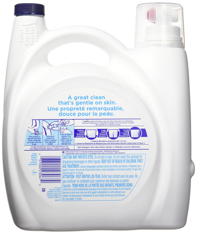 Tide Free & Gentle HE Liquid Laundry Detergent, Unscented, 4.43 L (96 Loads) - Image 2