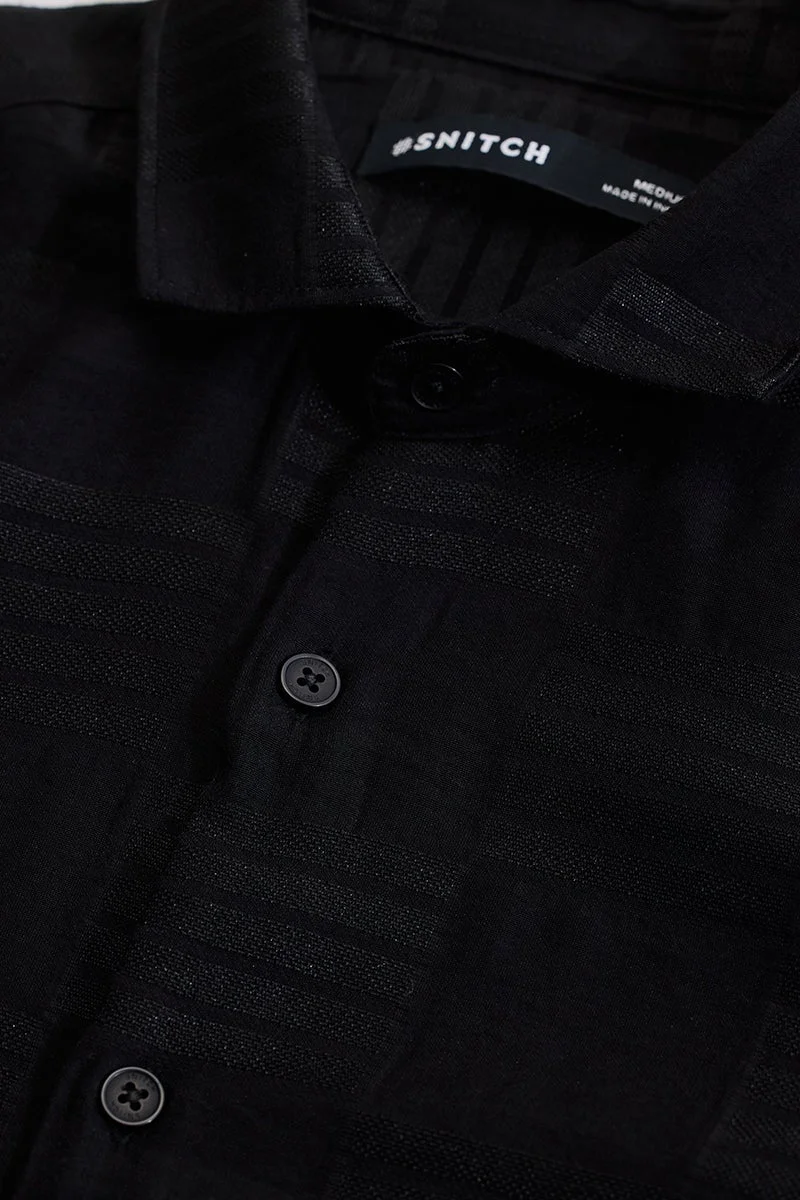 SNITCH Black Self-Design Slim Fit Shirt