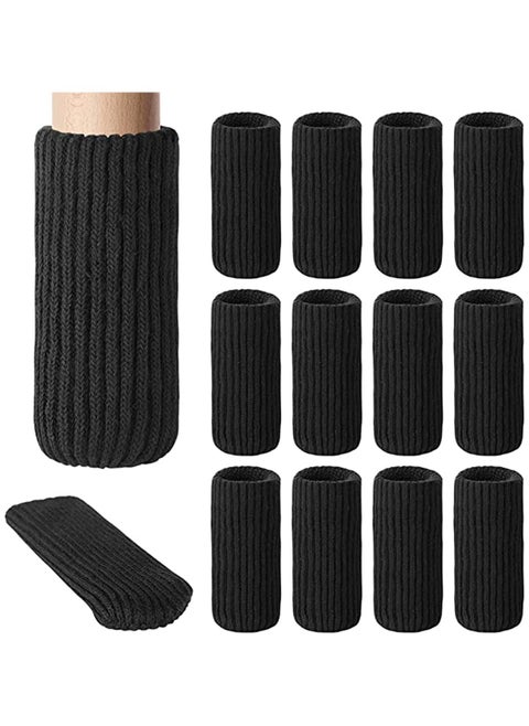 16 Pcs Chair Leg Socks High Elastic Knitted Floor Protectors Thickening Furniture Socks Black Covers Set Move Easily and Reduce Noise