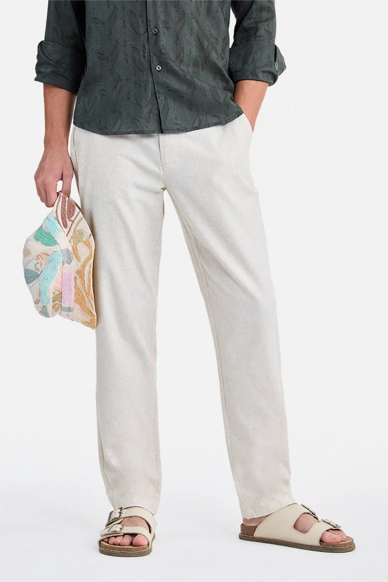 SNITCH Cream Textured Relaxed Trousers