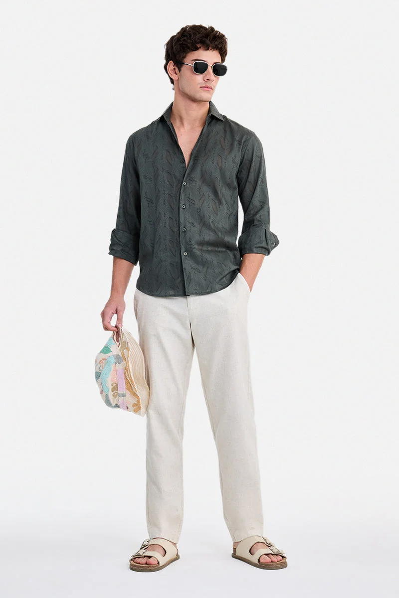 SNITCH Cream Textured Relaxed Trousers