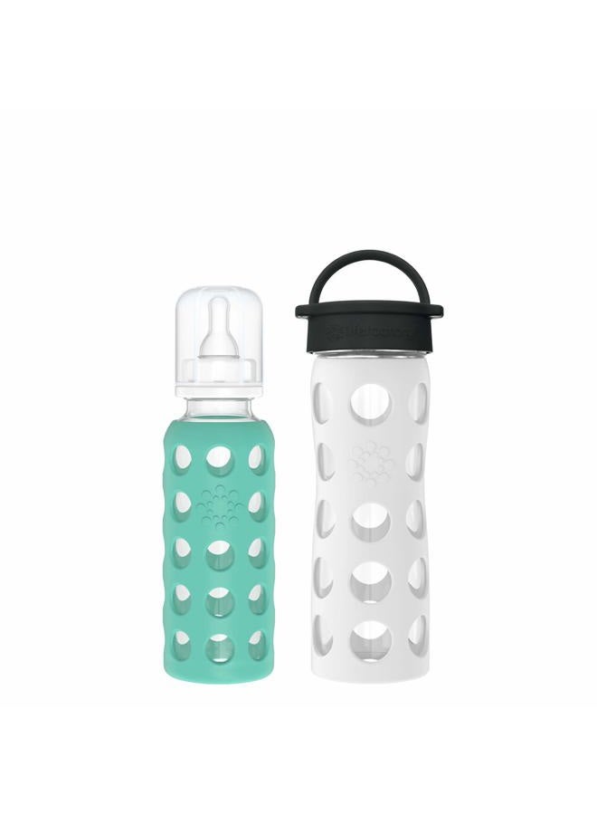 lifefactory Baby & Me Glass Bottle Gift Set (1) 9-Ounce Baby Bottle Kale, (1) 16-Ounce Glass Bottle Optic White - Image 1