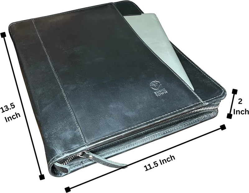 Rustic Town Leather Padfolio for Men Art Business Portfolio Bag - Resume Portfolio Folder Document File Folder for Certificates (Black) - Image 2