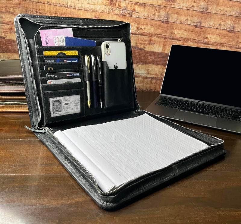 Rustic Town Leather Padfolio for Men Art Business Portfolio Bag - Resume Portfolio Folder Document File Folder for Certificates (Black) - Image 5