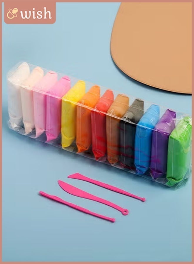 Wish 12 Colors DIY Plasticine, Air Dry Clay, Super Light Modeling Clay for Kids Creative DIY Crafts, Non Toxic Educational Clay Toys Set with Tools - Image 1