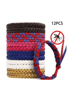 Oasisgalore 12PCS Woven Bracelet Leather Mosquito Repellent Bracelet Black, Sapphire Blue, Rose Red, White, Gold, Sapphire Blue  - Image 1