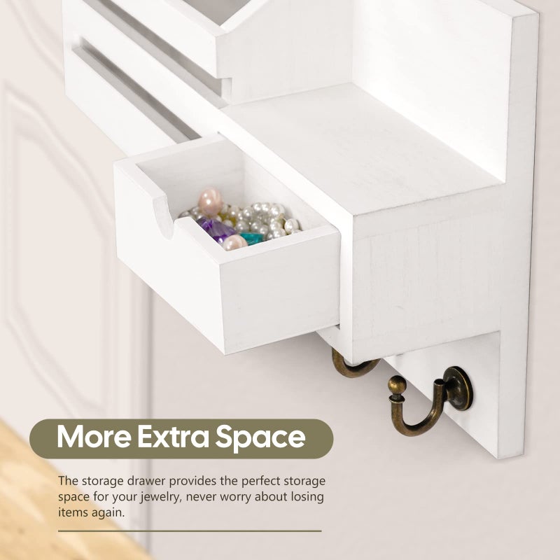 FifthQuarter Key Holder Wall Mount: Key and Mail Holder for Wall with 6 Hooks and Storage Drawer, Easy Installation Key Rack for Entryway Home Decor (A-White) - Image 4
