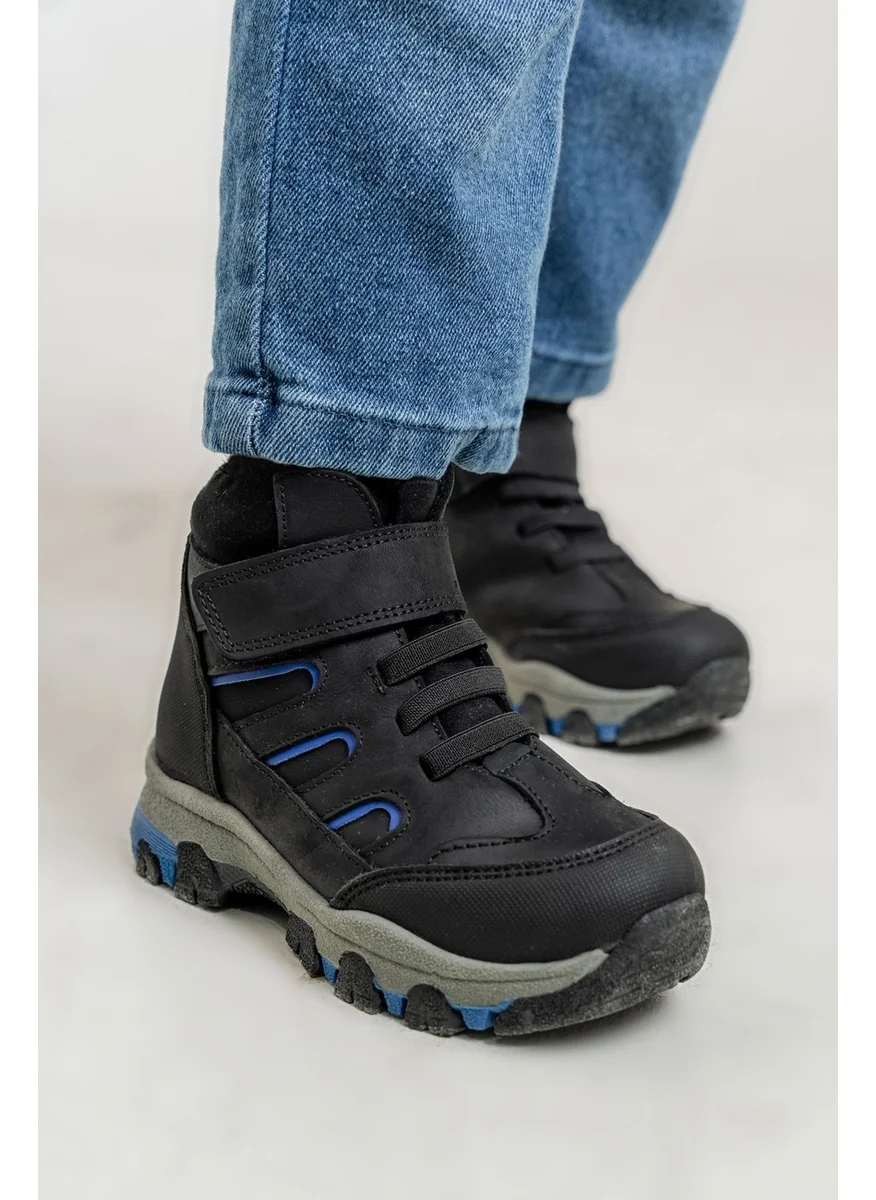 Mnpc Boy Black Genuine Leather Anatomical Trekking Boots
