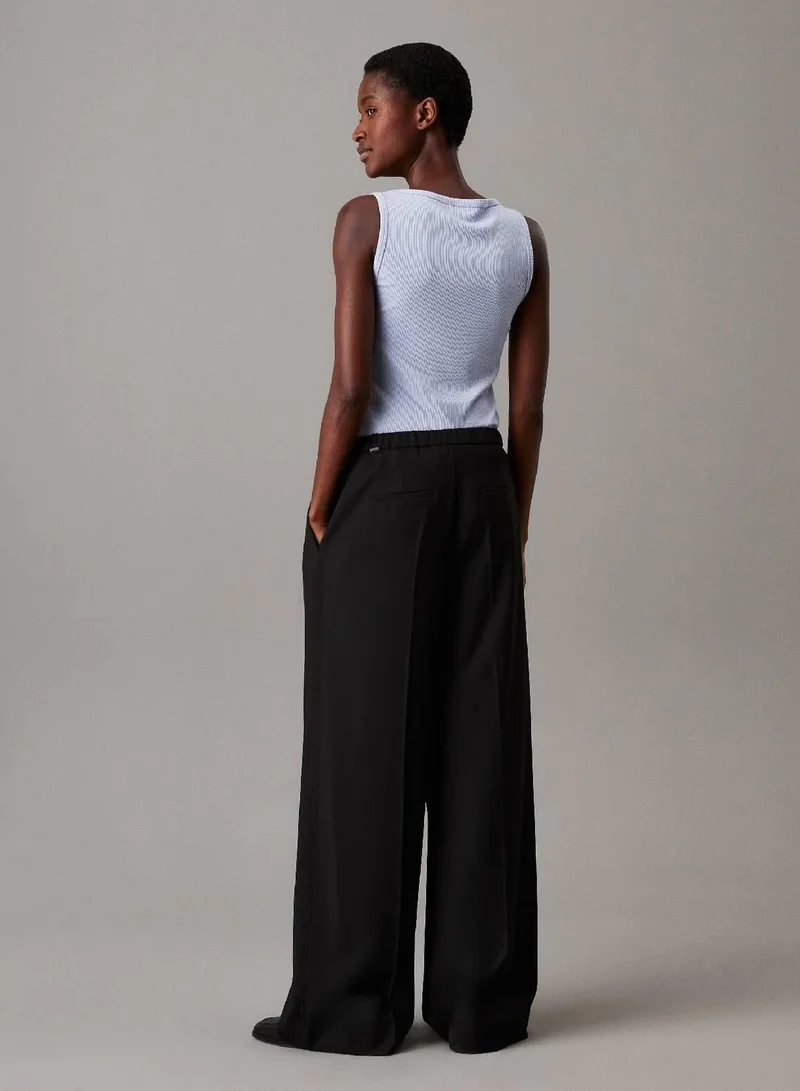 Calvin Klein Ck Black Wide Leg Twill Trousers for Women | Best Price UAE
