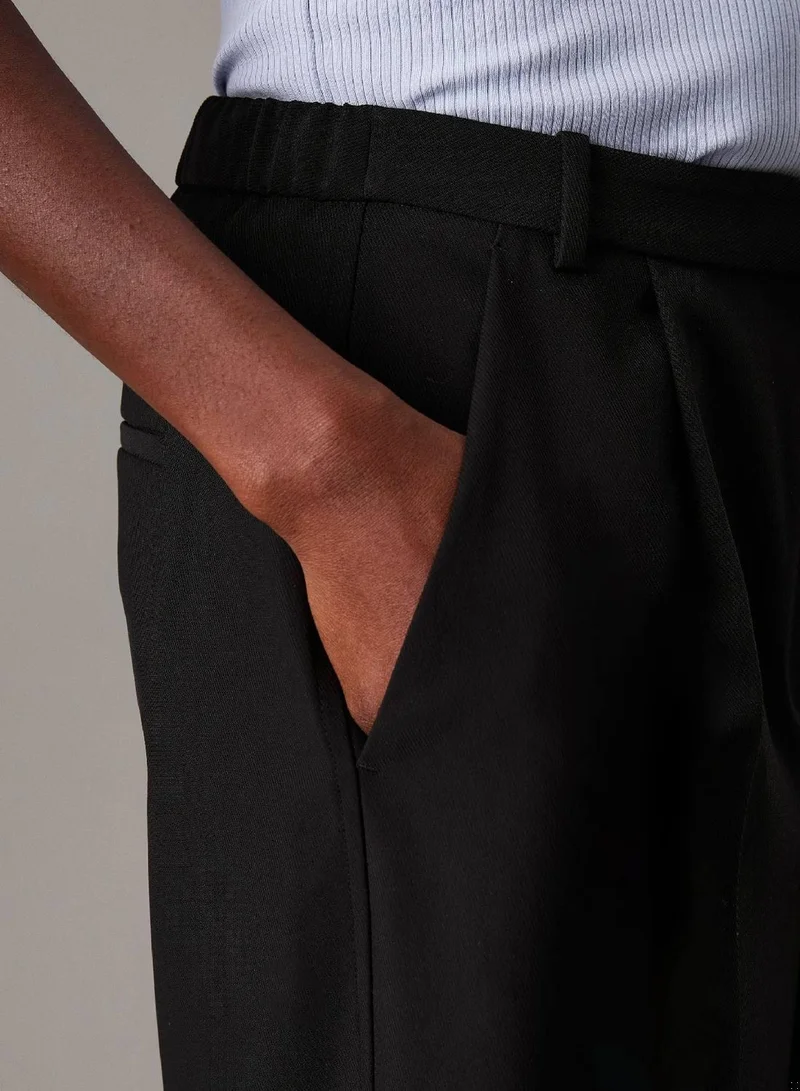 Calvin Klein Ck Black Wide Leg Twill Trousers for Women | Best Price UAE
