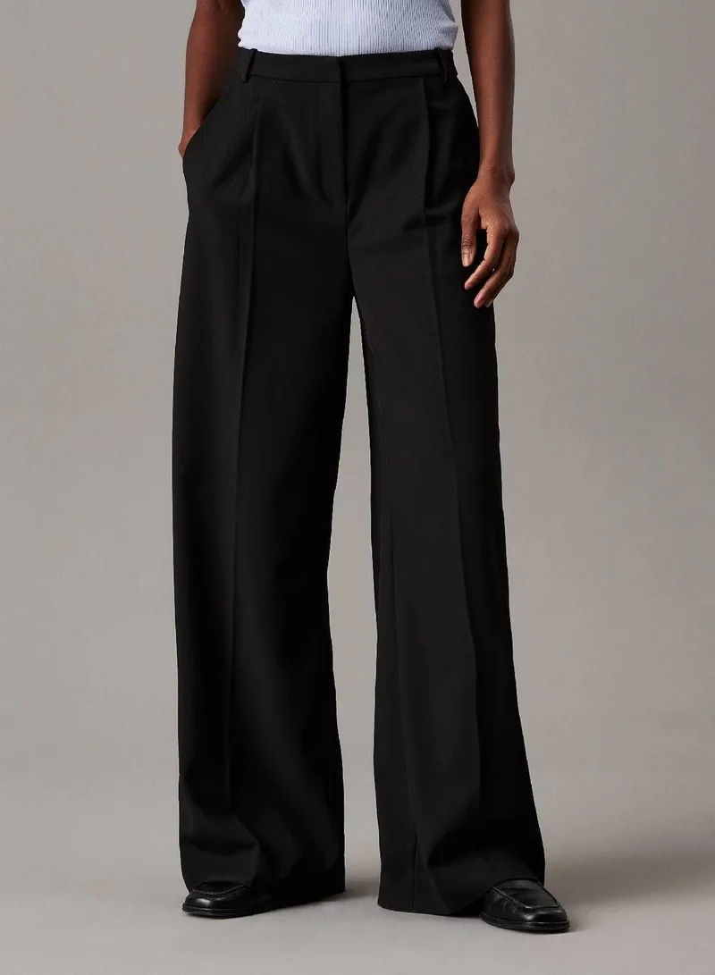 Calvin Klein Ck Black Wide Leg Twill Trousers for Women | Best Price UAE
