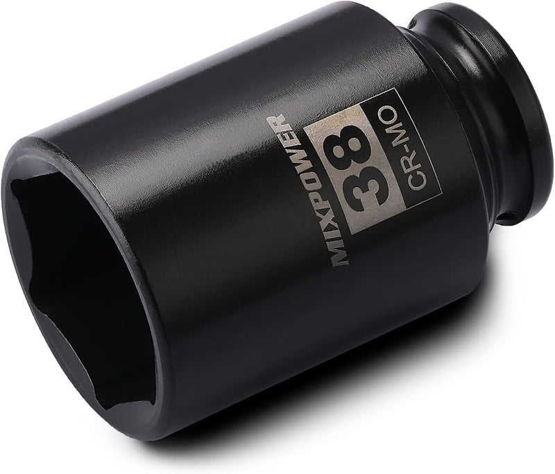 MIXPOWER 1/2" Drive Deep Impact Socket, CR-MO, 38mm, 6 Point, Axle Nut Impact Grade Socket for Easy Removal - Image 1