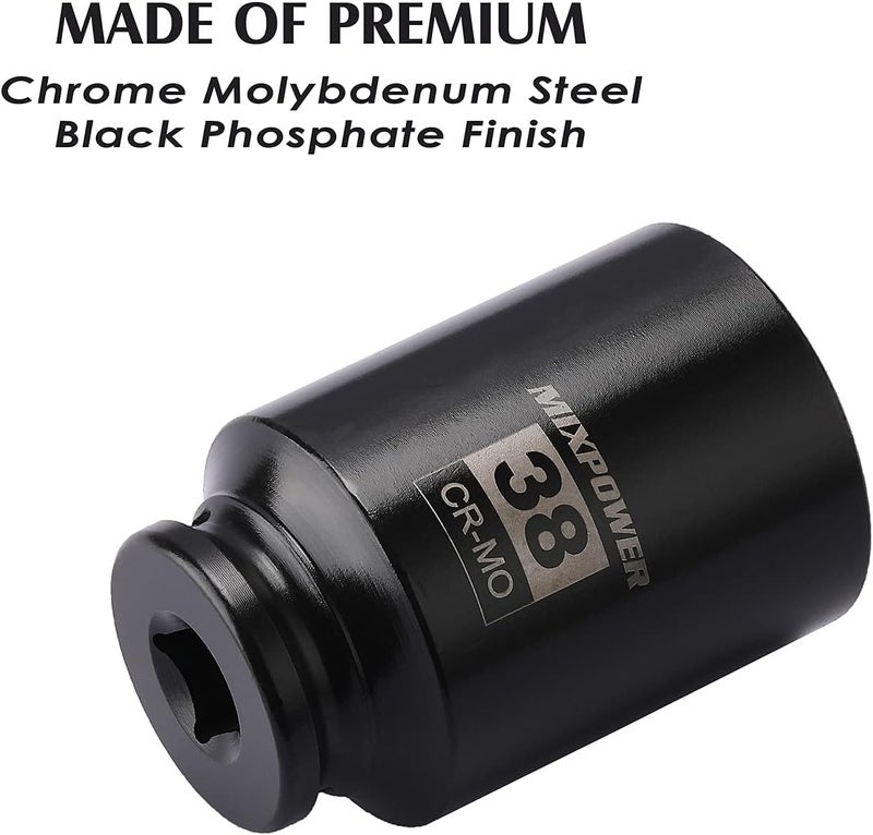 MIXPOWER 1/2" Drive Deep Impact Socket, CR-MO, 38mm, 6 Point, Axle Nut Impact Grade Socket for Easy Removal - Image 3
