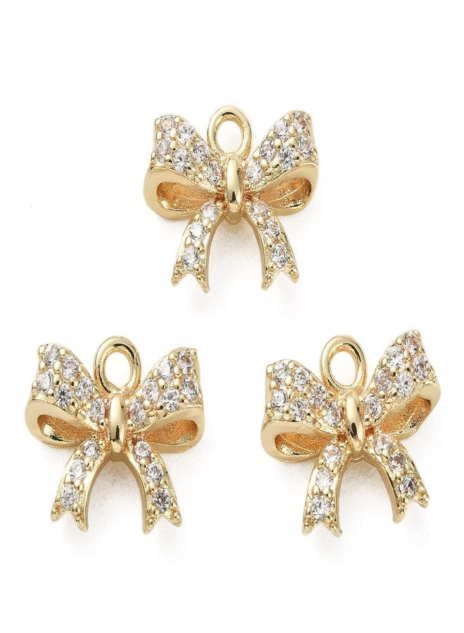 Ipotkitt 20Pcs Bowknot Rack Plating Brass Micro Pave Cubic Zirconia Charm Pendants Vintage Dangle Charm Pendants for DIY Jewelry Making - 10x13mm - Image 1