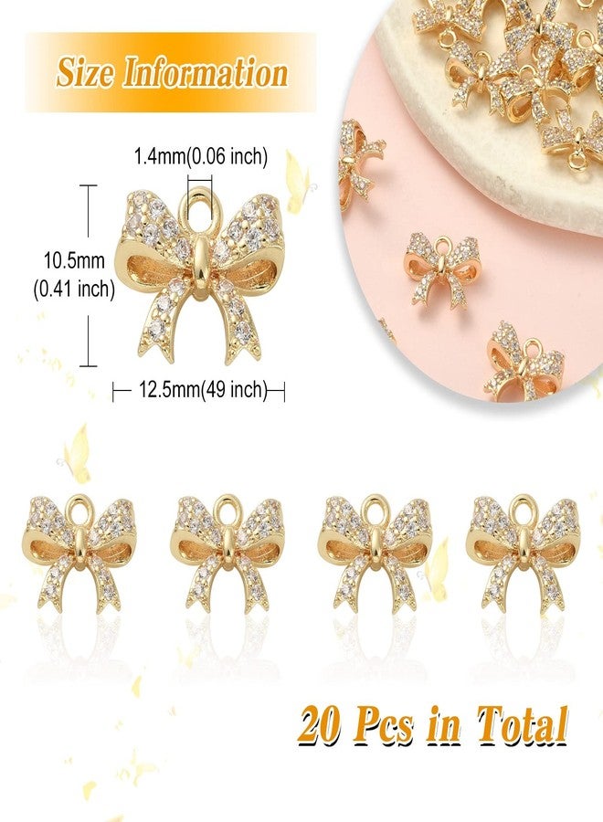 Ipotkitt 20Pcs Bowknot Rack Plating Brass Micro Pave Cubic Zirconia Charm Pendants Vintage Dangle Charm Pendants for DIY Jewelry Making - 10x13mm - Image 2