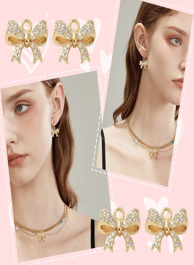 Ipotkitt 20Pcs Bowknot Rack Plating Brass Micro Pave Cubic Zirconia Charm Pendants Vintage Dangle Charm Pendants for DIY Jewelry Making - 10x13mm - Image 5