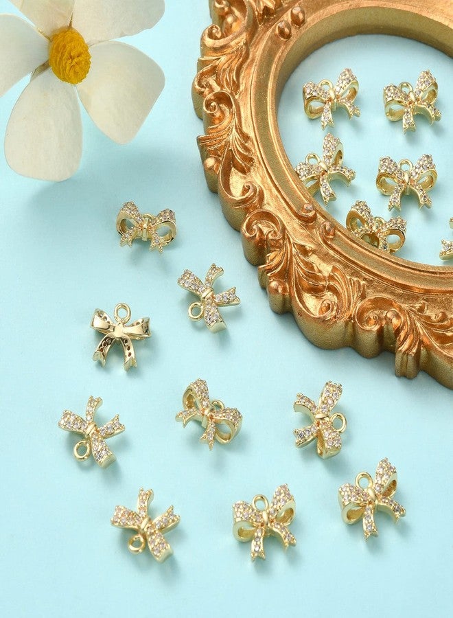 Ipotkitt 20Pcs Bowknot Rack Plating Brass Micro Pave Cubic Zirconia Charm Pendants Vintage Dangle Charm Pendants for DIY Jewelry Making - 10x13mm - Image 4