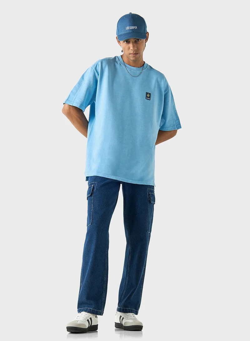 لي كوبر Lee Cooper Solid Oversized T-shirt with Crew Neck