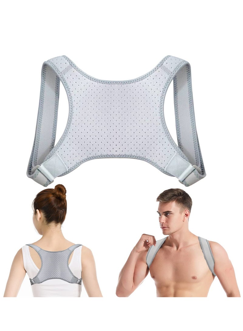 KASTWAVE Adjustable Back Brace Posture Corrector - Comfortable Upper Spine Support for Women and Men, Relieve Neck Shoulder Clavicle, and Back Pain,Breathable Grey Design - Image 1