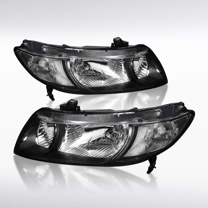 Autozensation Compatible with 20062011 Honda Civic 2Dr Coupe LR Pair Head Light Lamp Assembly Black Headlights