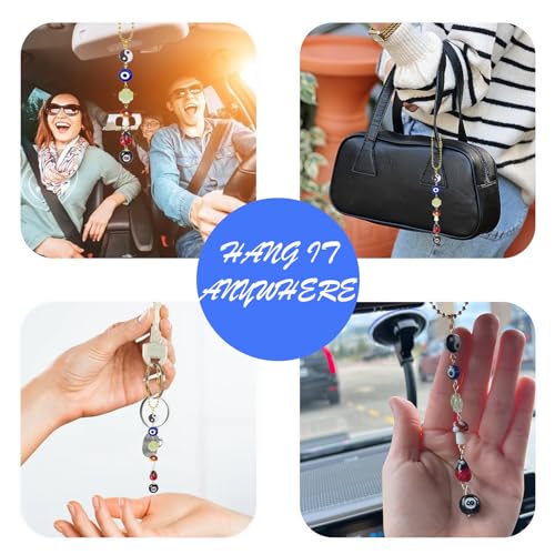 Agromusk Evil Eye Car Hanging Ornament,Good Lucky Days Car Charm,8 Ball Mushroom Four-Leaf Clover Pendant for Car Rear View Mirror,Cute Boho Evil Eye Ladybug Yin Yang Symbol Decor Accessories - Image 5