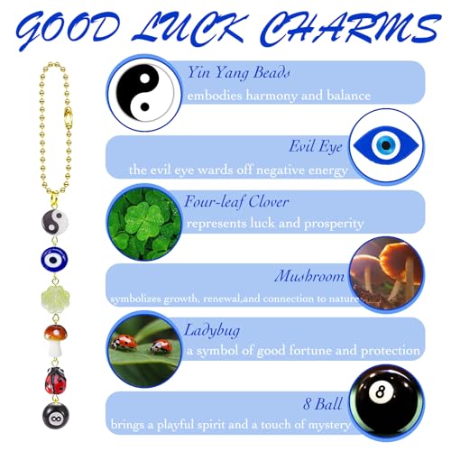 Agromusk Evil Eye Car Hanging Ornament,Good Lucky Days Car Charm,8 Ball Mushroom Four-Leaf Clover Pendant for Car Rear View Mirror,Cute Boho Evil Eye Ladybug Yin Yang Symbol Decor Accessories - Image 3
