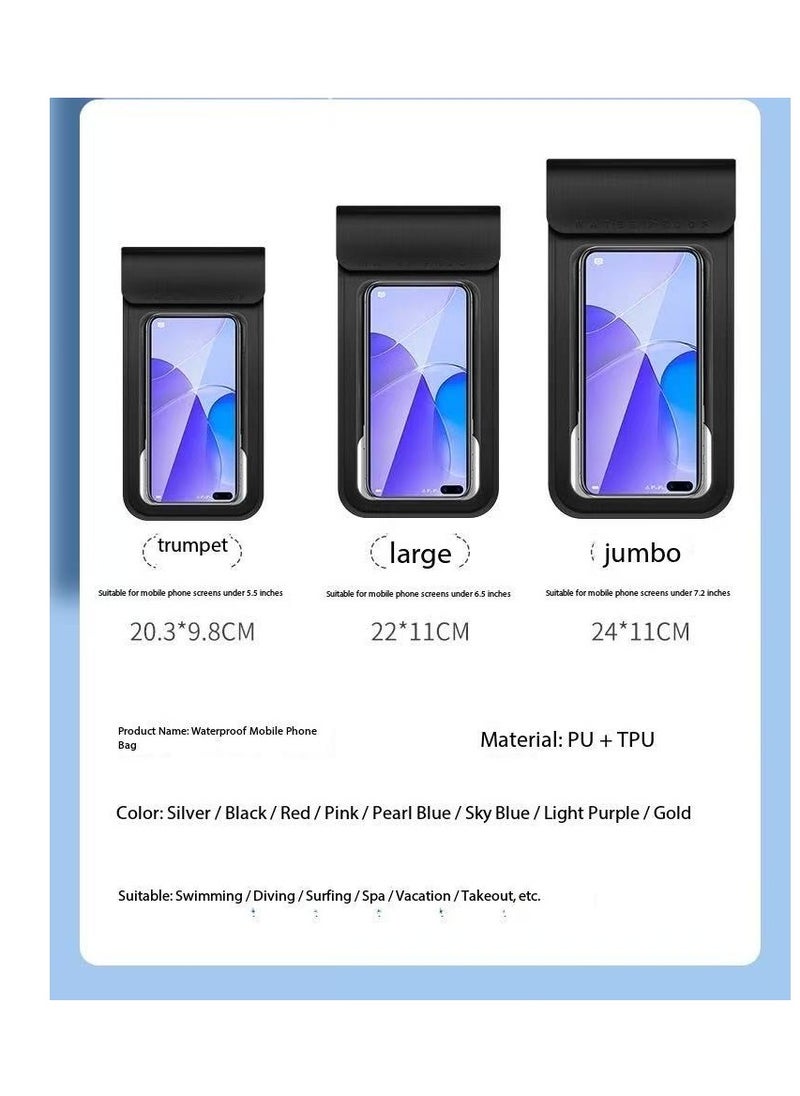 CityRiya-Long IPX8 Certified 30M Heavy Rainproof Phone Pouch for Food Delivery Riders - Sealed Transparent Touch Screen Case with Reflective Lanyard & Bike Mount - Fits All Smartphones Up to 6.5" Screen - Durable PVC, Shockproof & Anti-Scratch - 2 Pack（Black,6.5in,FLL00711）  - Image 2