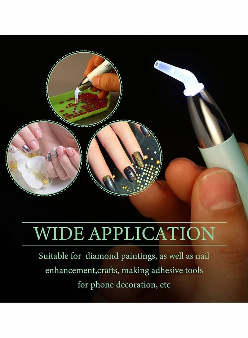 سيوسي مجموعة من مجموعة قلم الحفر الماس ، وضعان خفيف اللوحة الماس قلم الحفر مع 12 قلم بديل لقلم لفن الأظافر DIY Craft (أخضر) - Image 4