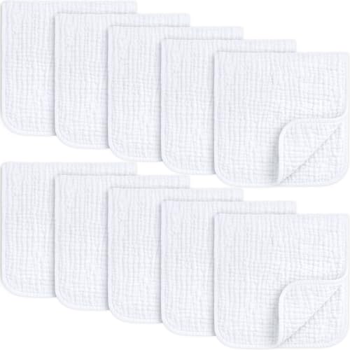 KeaBabies Organic Muslin Burp Cloths Baby Boy Girl 10Pack 100 Cotton Muslin Burping Cloths for Babies Newborn 21x10 Large Absorbent Spit Up Rags Baby Washcloth Infant Towels Soft White - Image 1