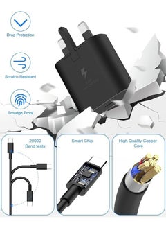 Generic 25W USB C Fast Charger Plug with Type C Charging Cable for Samsung Galaxy S25 Ultra, S24 Ultra, S23 Ultra, S22, Z Flip 5, Z Fold 5, Z Fold 6，A14,A15, A33, A54,A55（Black)  - Image 5