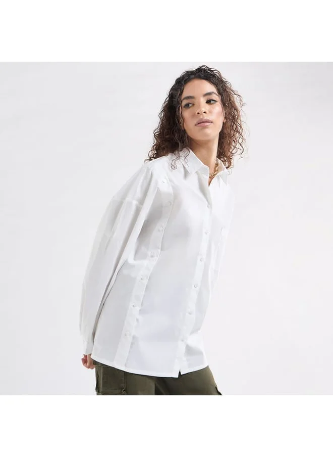 FAV Relaxed Fit Solid Collared Shirt with Chest Pocket and Long Sleeves