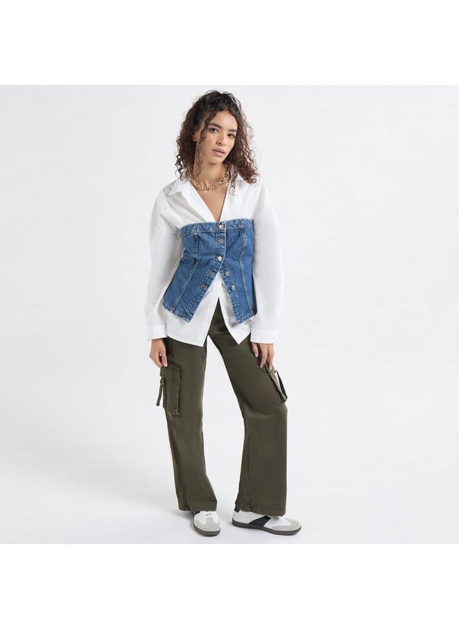 FAV Relaxed Fit Solid Collared Shirt with Chest Pocket and Long Sleeves  - Image 2