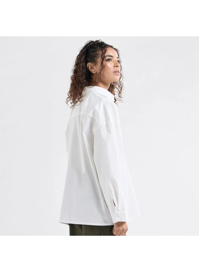 Splash FAV Relaxed Fit Solid Collared Shirt with Chest Pocket and Long Sleeves