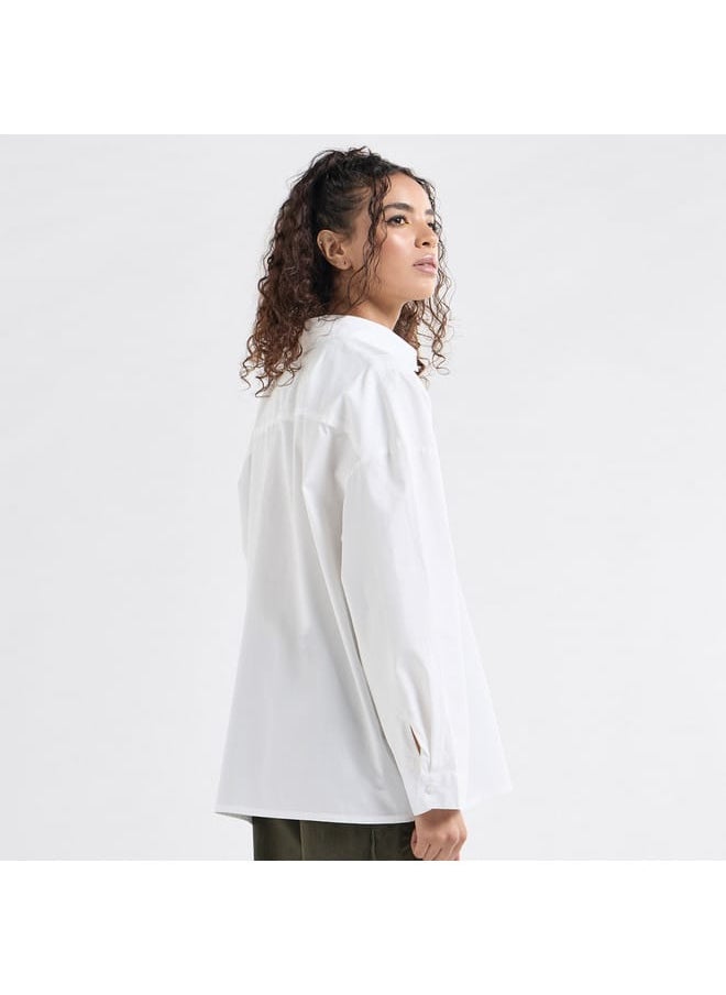 FAV Relaxed Fit Solid Collared Shirt with Chest Pocket and Long Sleeves  - Image 3