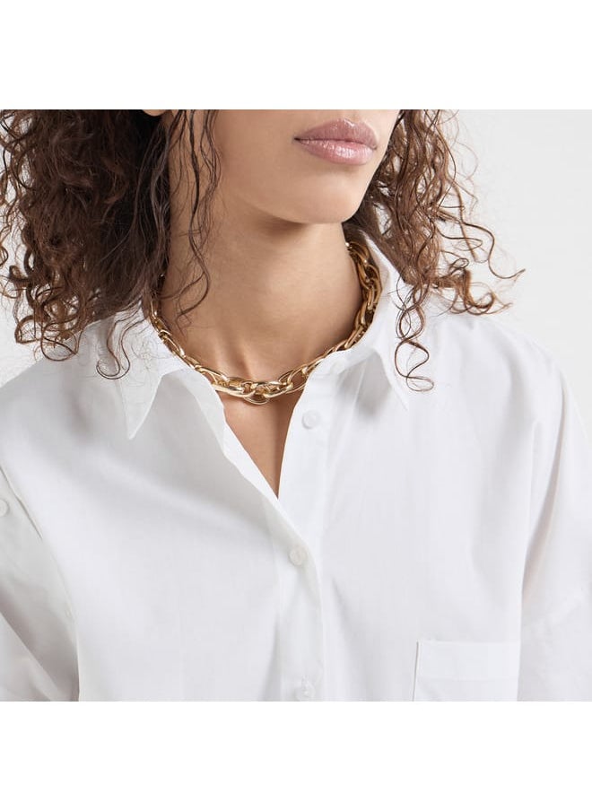 FAV Relaxed Fit Solid Collared Shirt with Chest Pocket and Long Sleeves  - Image 4