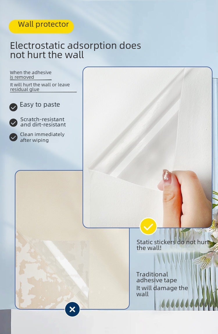 Electrostatic Wall Protective Film Does Not Damage The Wall, Transparent Glue-Free Adsorption Wall Sticker, Latex Paint, Waterproof, Dirt-Resistant And Scratch-Resistant - Image 5
