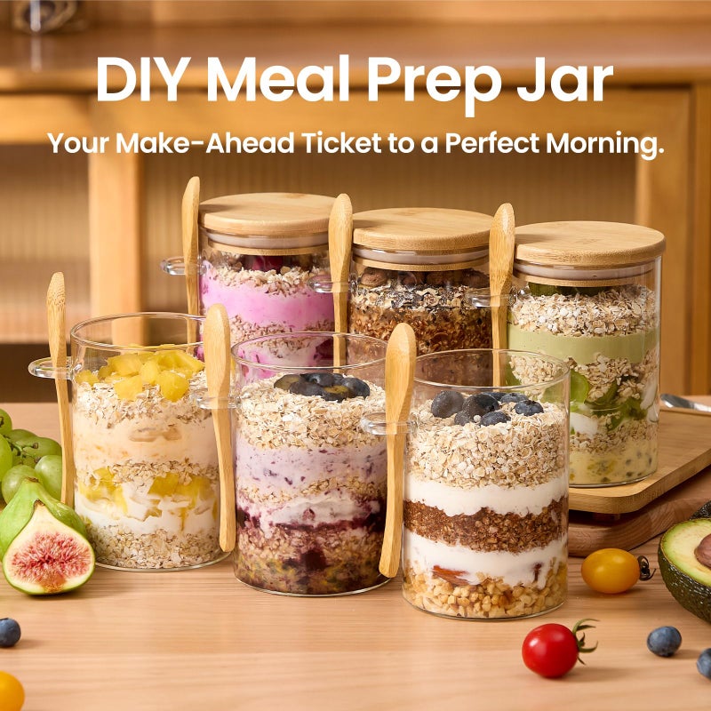 Spreccio 4 Pack Overnight Oats Containers with Bamboo Lids and Spoons - 22 oz Airtight Glass Jars with Lid, Meal Prep Jars for Chia Pudding, Yogurt, Salad, Cereal, Coffee, Flour | Food Storage Canister - Image 4